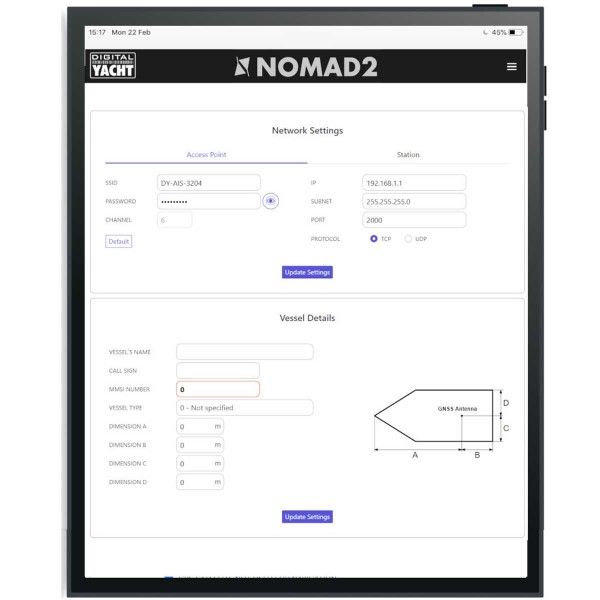 Transpondeur AIS Portable Nomad 2 Digital Yacht interface web intégrée configuration du réseau - N°6 - comptoirnautique.com