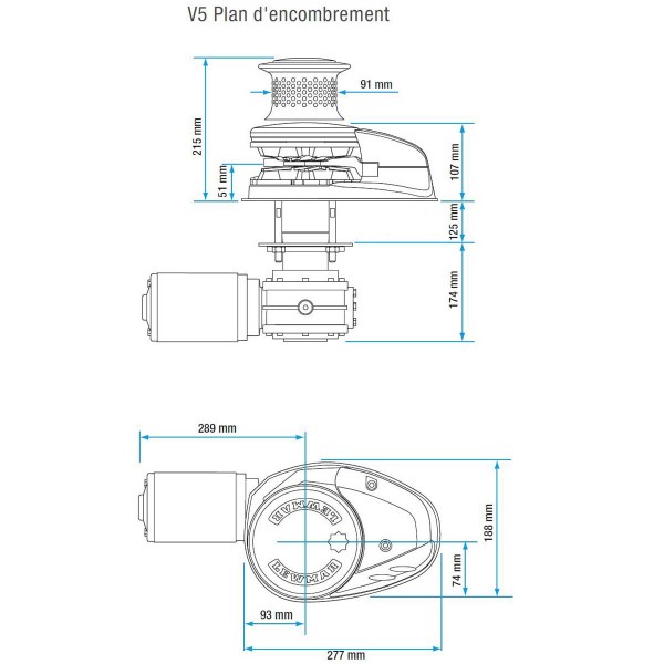 Vertikale Ankerwinde V5 24V - 2000W - N°12 - comptoirnautique.com