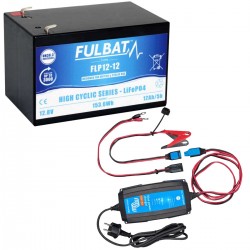 Pack batterie lithium Life LifePO4 Fulbat 12V/12A + chargeur IP65