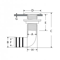 Ø19 mm angled hull feedthrough