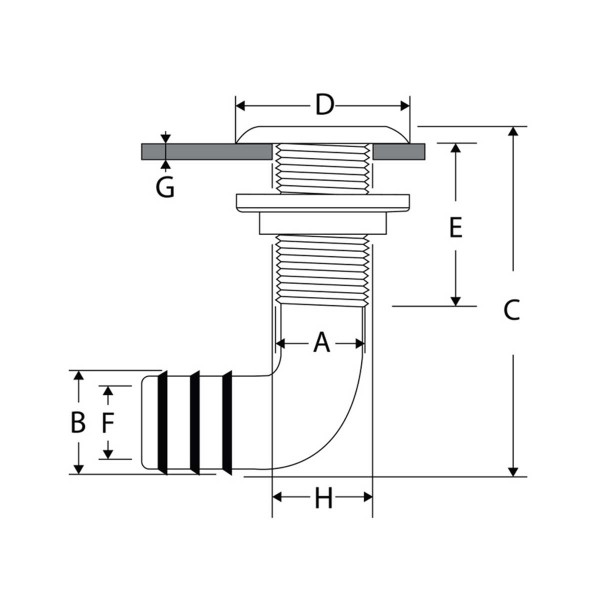 Abgewinkelte Rumpfdurchführung Ø19 mm - N°2 - comptoirnautique.com