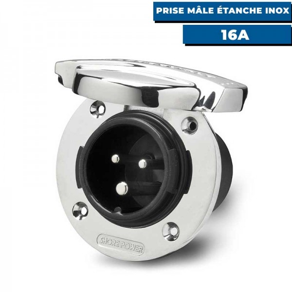 Prise mâle étanche inox ouverte 16A - N°3 - comptoirnautique.com