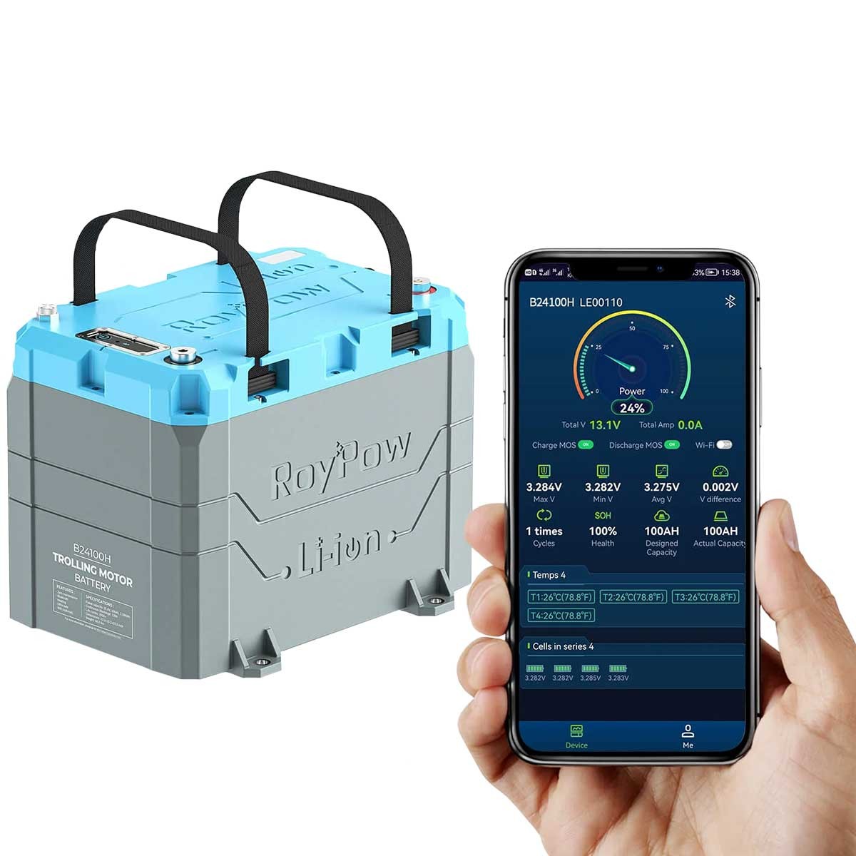 ROYPOW LifePO4 24V/100A lithium battery with charger MBATB24100H