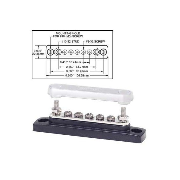 Bloque de terminales Mini Bus 100A de 7 patillas + tapa - N°1 - comptoirnautique.com